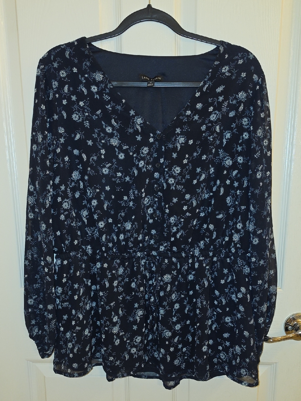 Lane Bryant Navy Blue Floral Chiffon Blouse Peplum Top 14